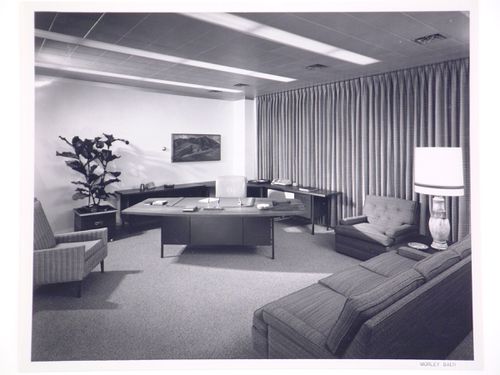 Interior view of an office with a sitting area, Kaiser Center, Oakland, California, United States