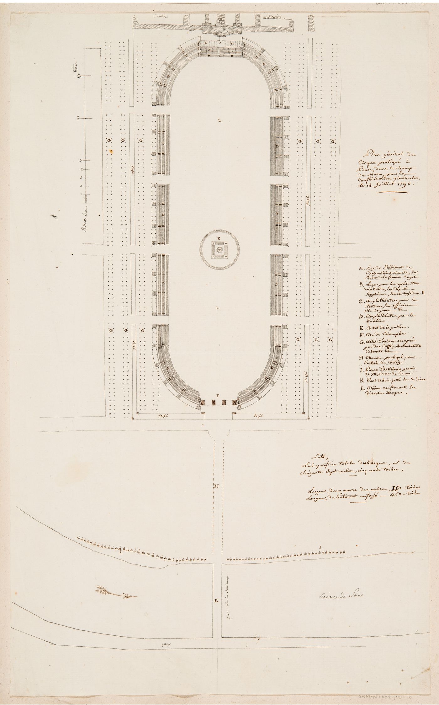 Cirque for the Confédération générale, 14 July 1790, Champ-de-Mars, Paris: Plan