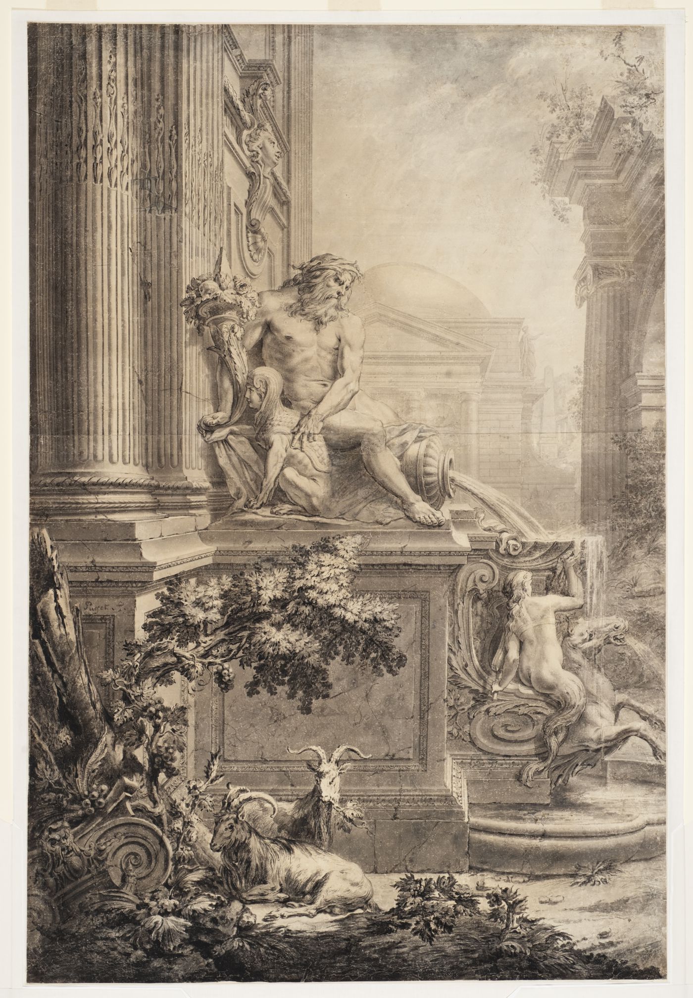 Architectural capriccio with fountain