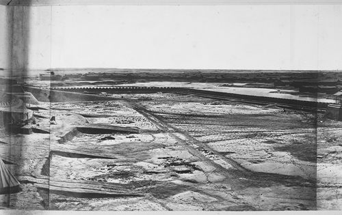 View showing the southern Pehtang Fort, the town of Pehtang (now Beitang), and the Pehtang (now Beitang) River delta, near Tientsin (now Tianjin), China
