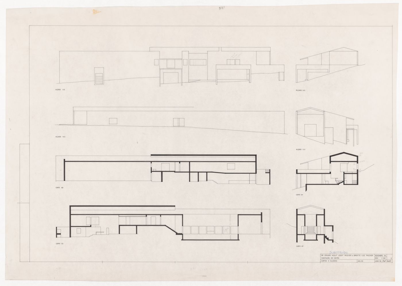Elevations and sections for Casa Erhard Josef Pascher, Sintra, Portugal