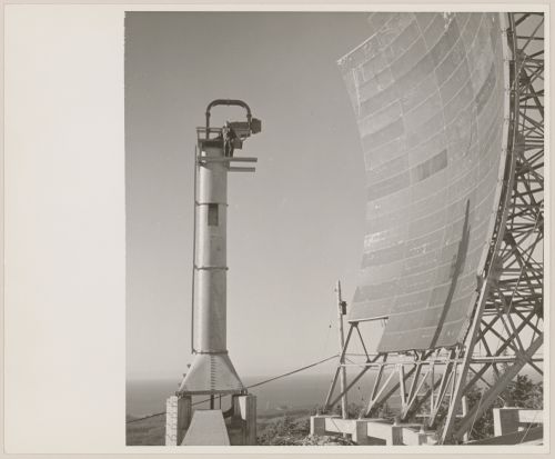 View of BC Tel troposcatter telecommunication system, Trutch Island, British Columbia, Canada