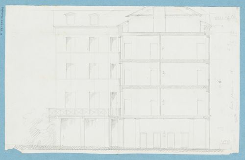 Project for a hôtel for M. Busche: Sectional elevation for a four-storey hôtel