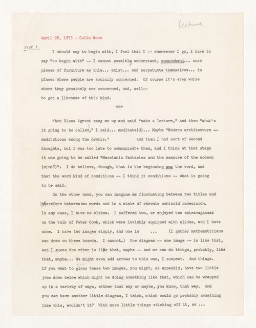 Transcript of a lecture by Colin Rowe