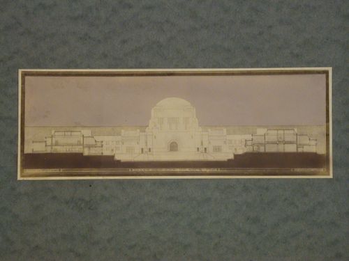 Photograph of a sectional elevation for the middle concourse of the Gemeente Museum [Public Museum], Stadhouderslaan 41, The Hague, Netherlands
