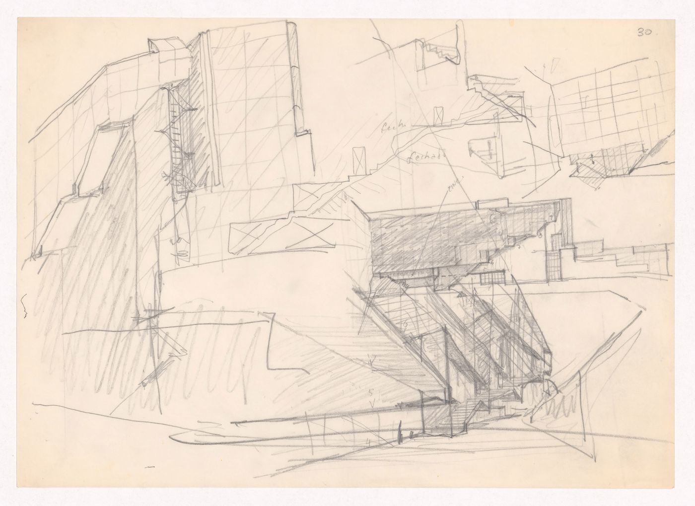 Sketches of façade and stairs for Edifício de Escritórios na Av. D. Afonso Henriques, Porto, Portugal