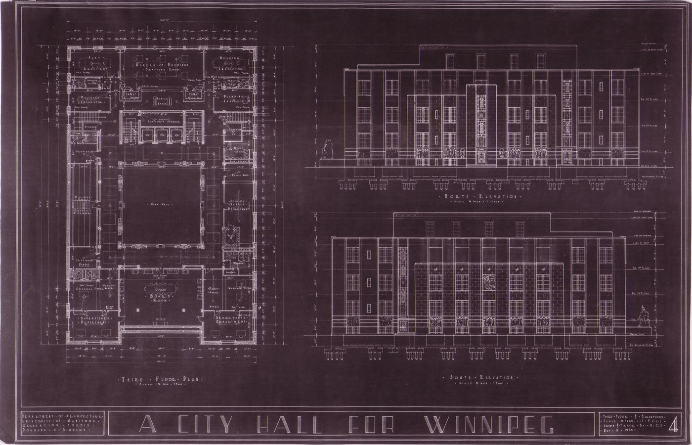 A City Hall for Winnipeg: Third floor and elevations