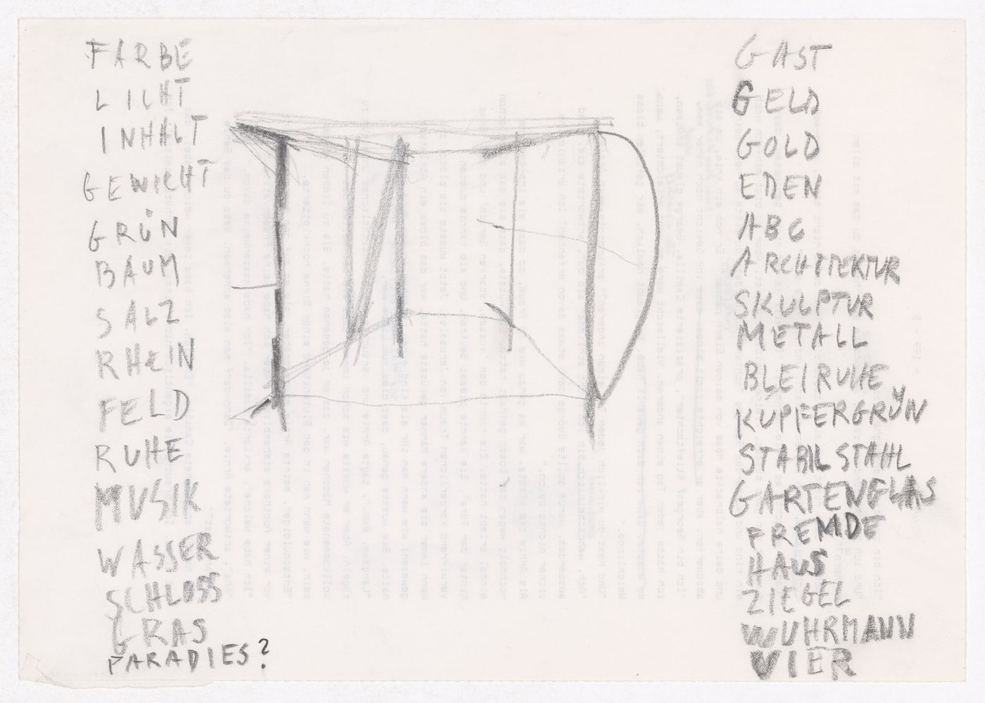 Sketch perspective with words for the E,D,E,N, Pavilion, Rheinfelden, Switzerland