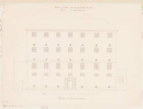 Project for the enlargement of the prison near the Préfecture de police, rue de Jérusalem, Paris: Alternate elevation for the façade facing the "cour des remises"