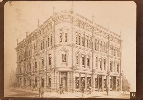 Photograph of a rendering of or for the principal and lateral façades of Bird Estate Block, Winnipeg, Manitoba, Canada