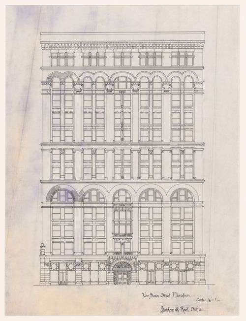 Office building by Burnham and Root, Chicago: Van Buren Street elevation