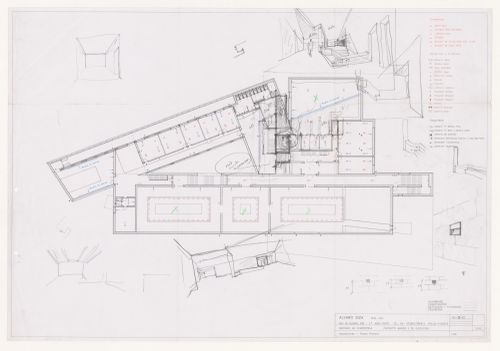 First floor plan and sketches for Centro Galego de Arte Contemporânea [Galician Centre of Contemporary Art], Santiago de Compostela, Spain