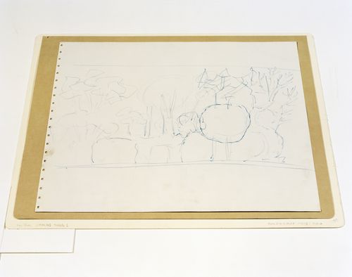 Questioning Pictures: Photograph of Tree study, blue pencil on paper by Gordon Matta-Clark, 1970-1971