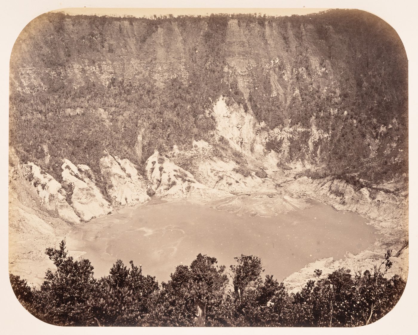 View of the caldera of Tangkuban Perahu volcano, near Bandong (now Bandung), Dutch East Indies (now Indonesia)
