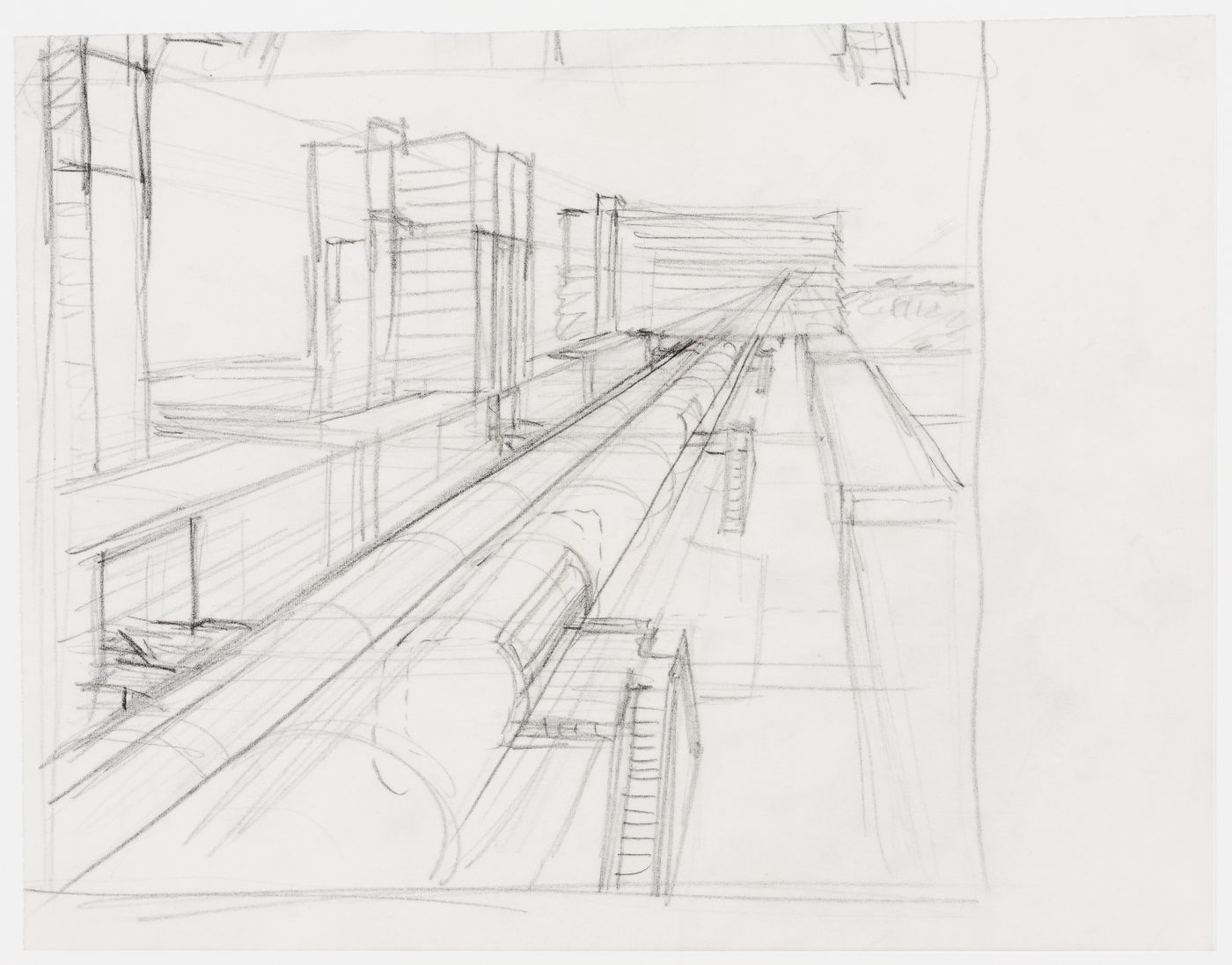 Government Centre, Dawhah, Qatar: perspective sketch looking along elevated railway