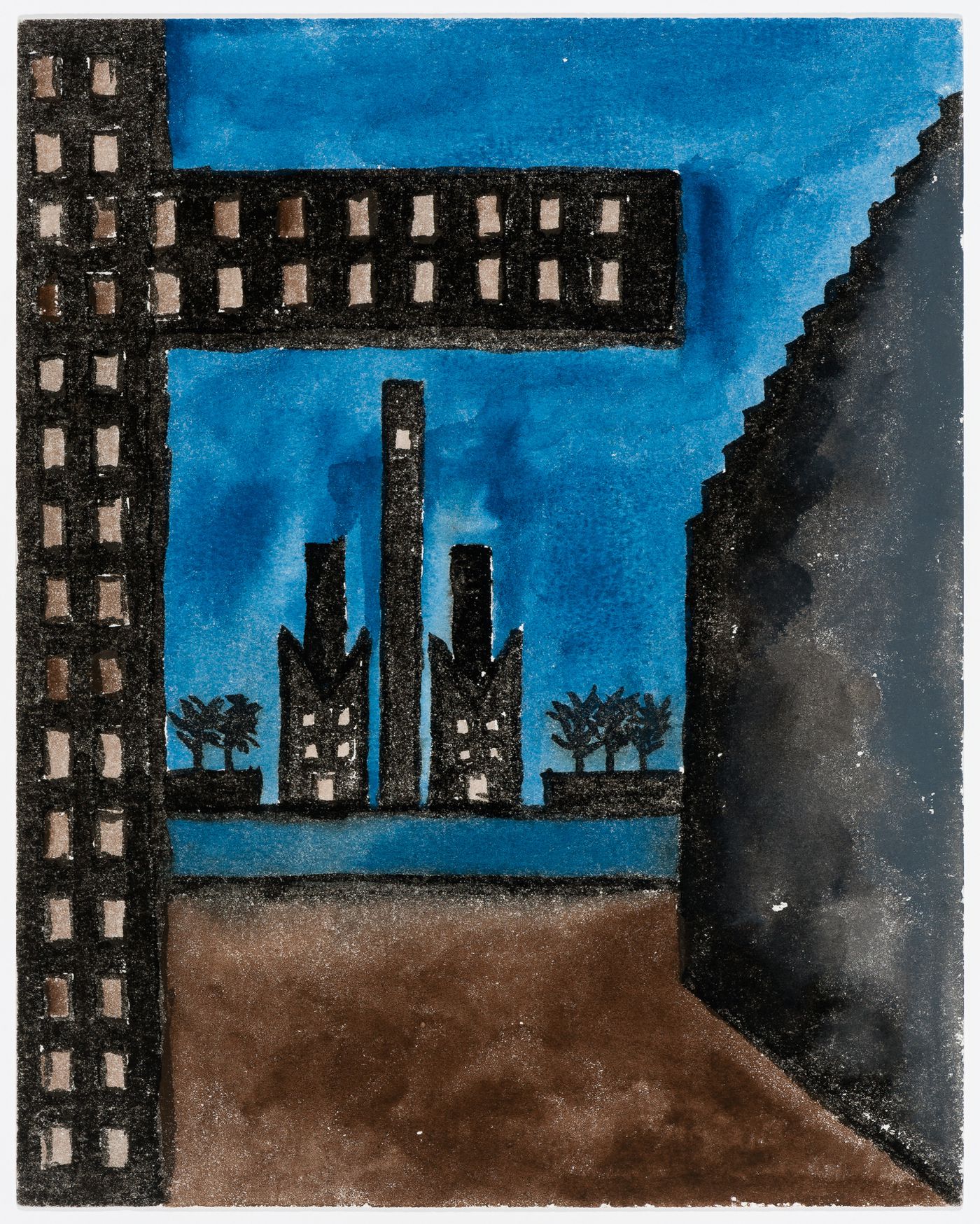 Painting for Berlin Night depicting Building Department, Clock Tower, the Senate and Council and Jurist Stadia