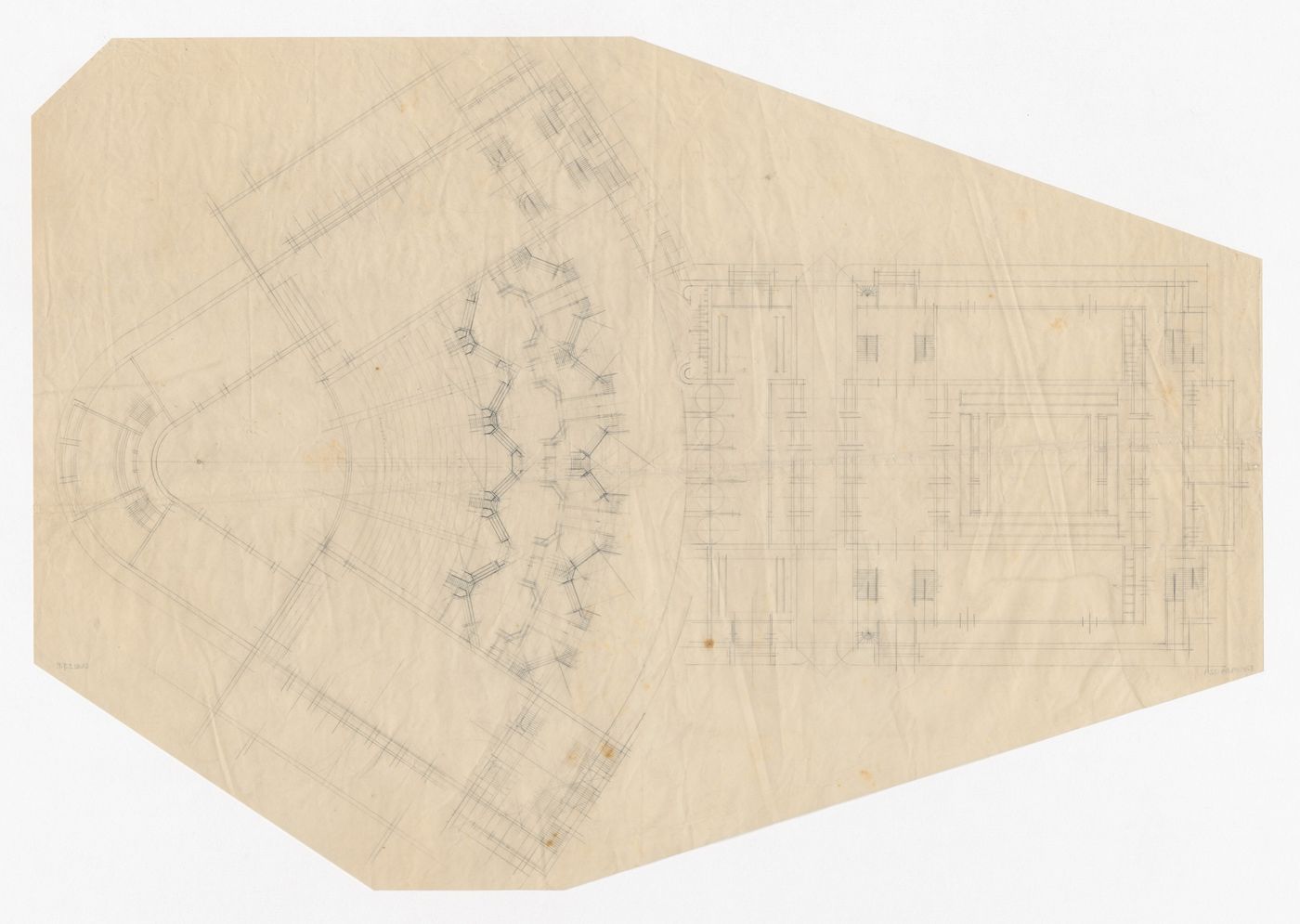 Second floor plan for the 1924 design for People's University, Rotterdam, Netherlands