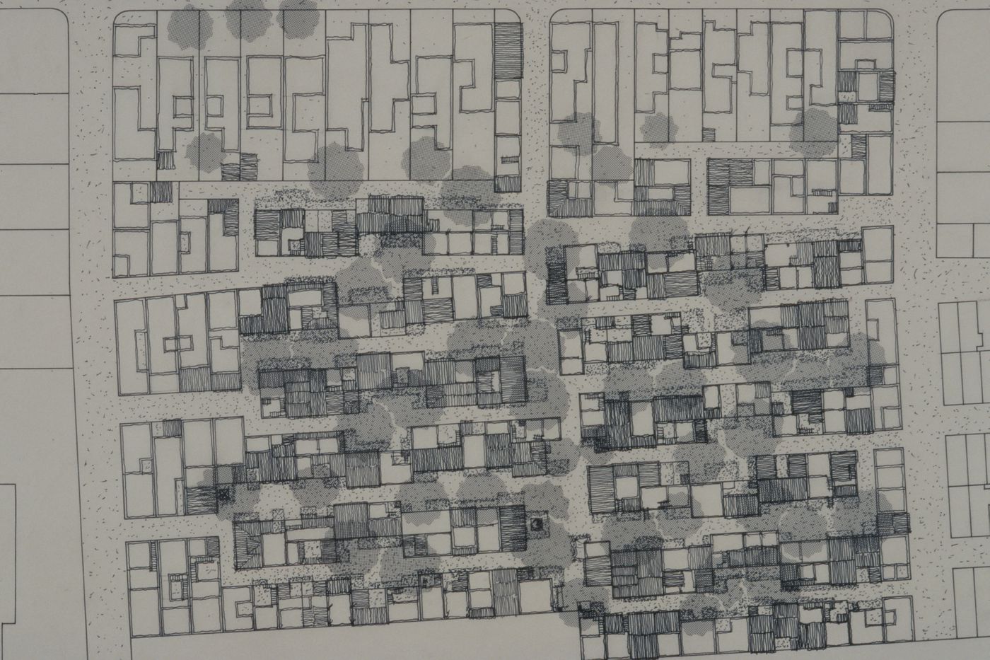 Site plan showing planting for the Aranya Housing Project, Indore, India