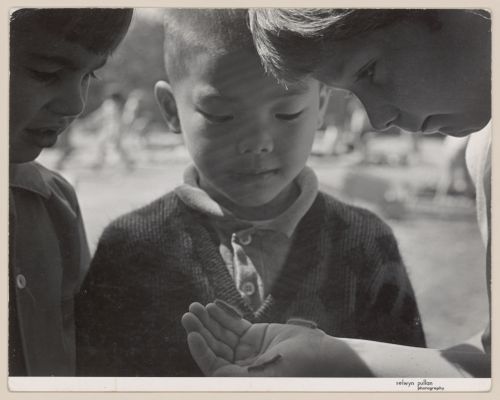 View of children absorbed in play in North Shore Neighbourhood House Playground, Vancouver, British Columbia