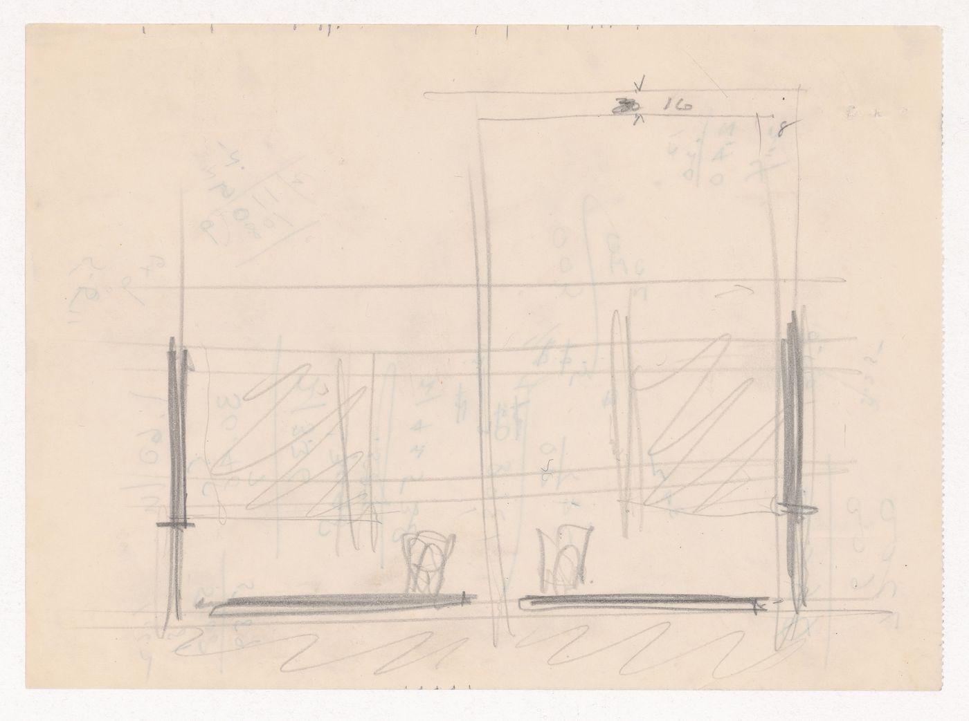 Partial sketch block plan for Illinois Institute of Technology; verso: Calculations