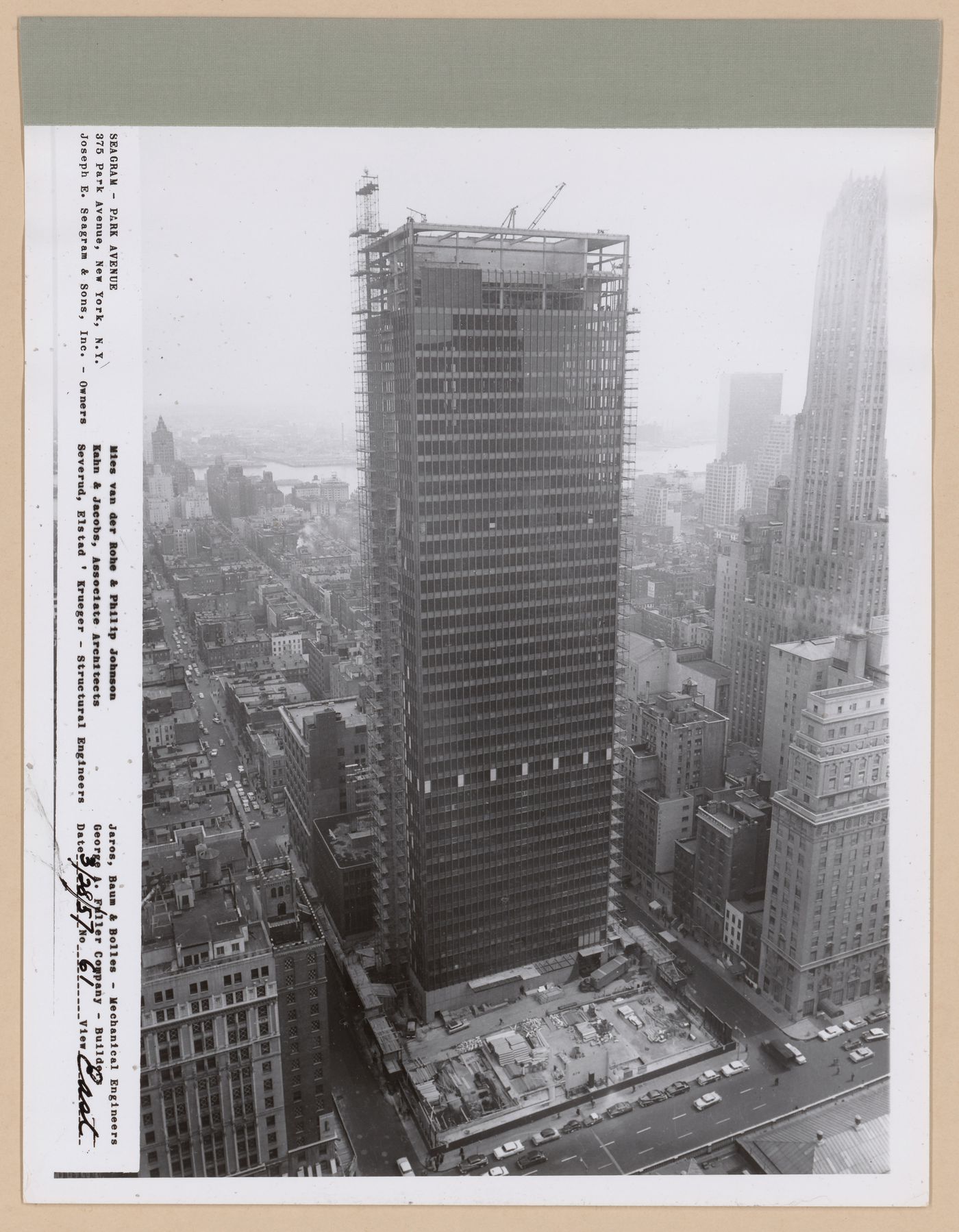 Seagram building under construction, 375 Park avenue, New York, N.Y., east view