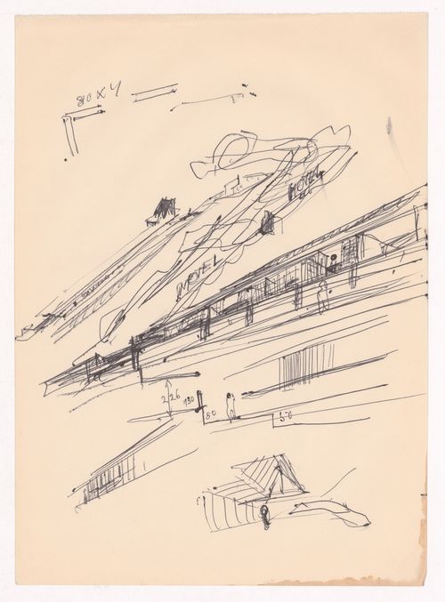 Sketch perspectives and axonometric view for Motel em Vale de Canas, Coimbra, Portugal