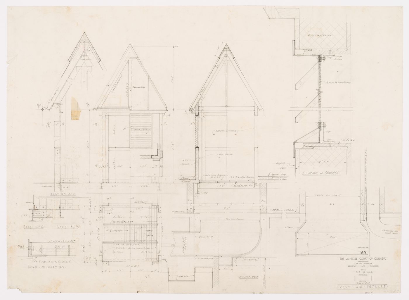 Détails des entrées d'air, Cour suprême du Canada, Ottawa, Ontario, Canada (1937-1953, 1977)