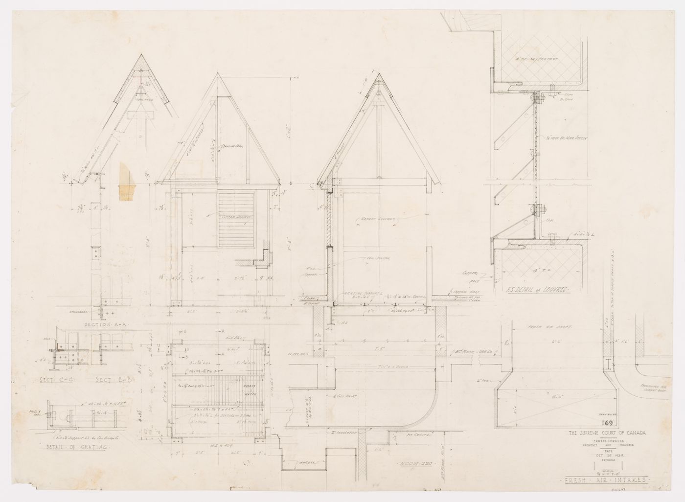 Détails des entrées d'air, Cour suprême du Canada, Ottawa, Ontario, Canada (1937-1953, 1977)