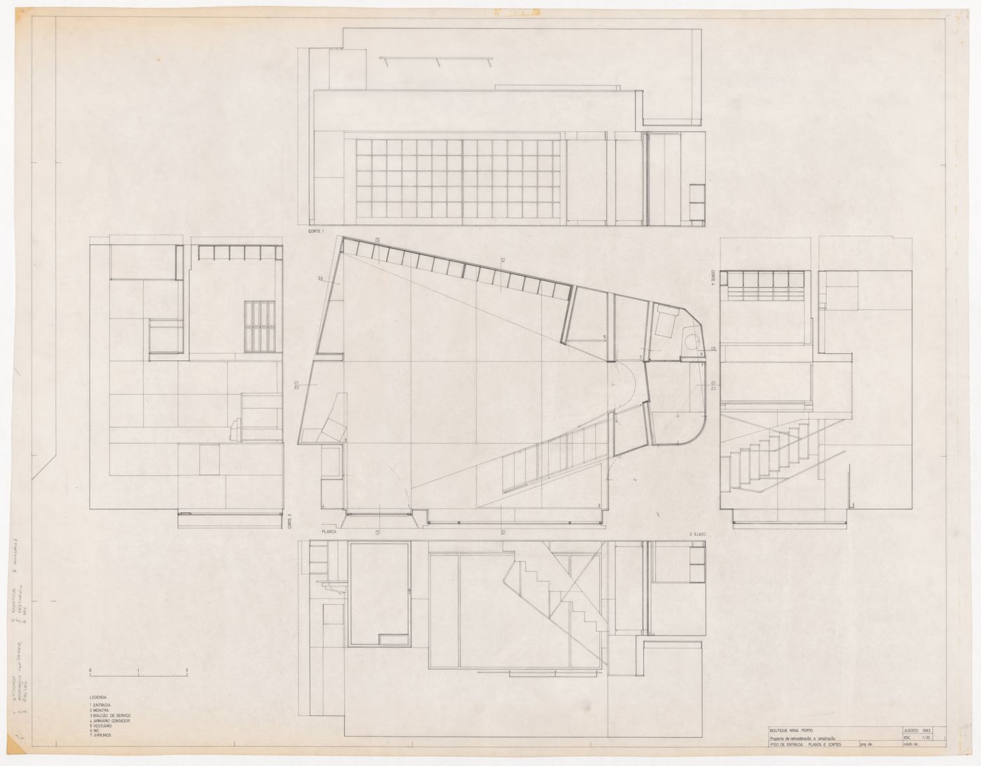 Plan and sections for Boutique Nina, Porto, Portugal