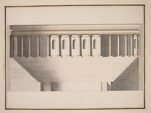 Elevation of the interior of the Teatro Olimpico, Vicenza, from the stage