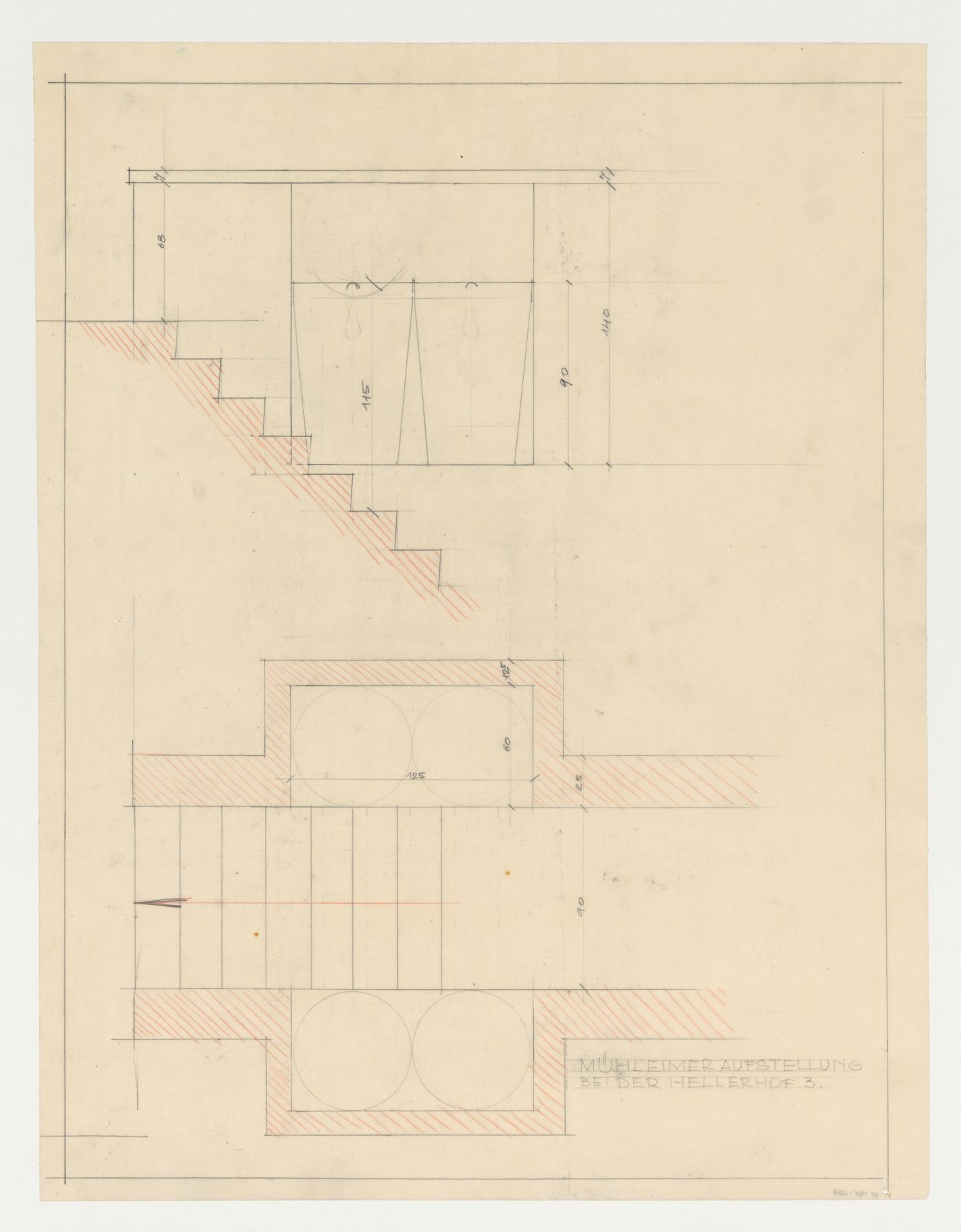 Plan and elevation for trash can installation, Hellerhof Housing Estate, Frankfurt am Main, Germany