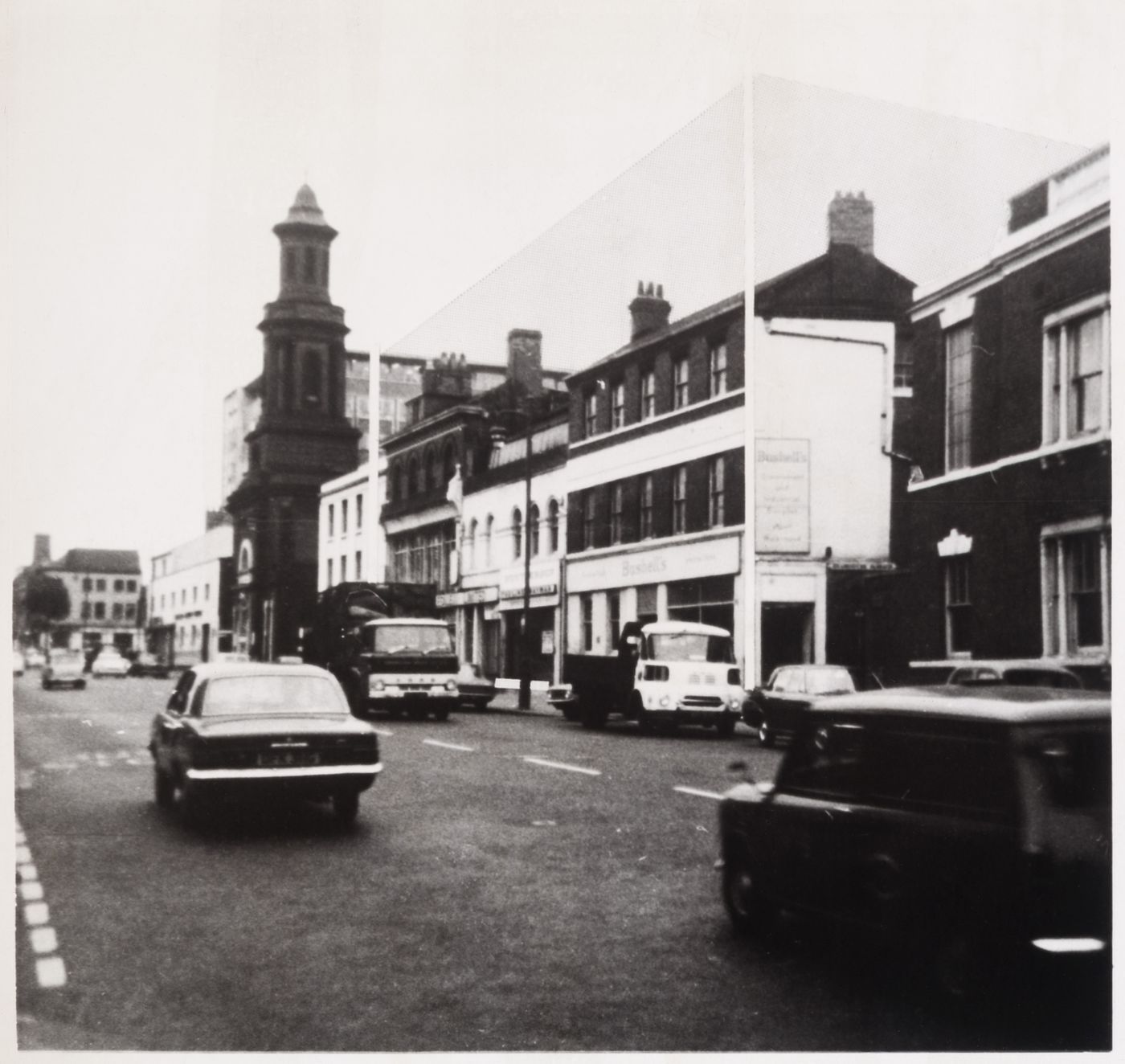 Birmingham and Midland Institute Headquarters: presentation panel showing the proposed site in Birmingham, England, and the form of the proposed structure