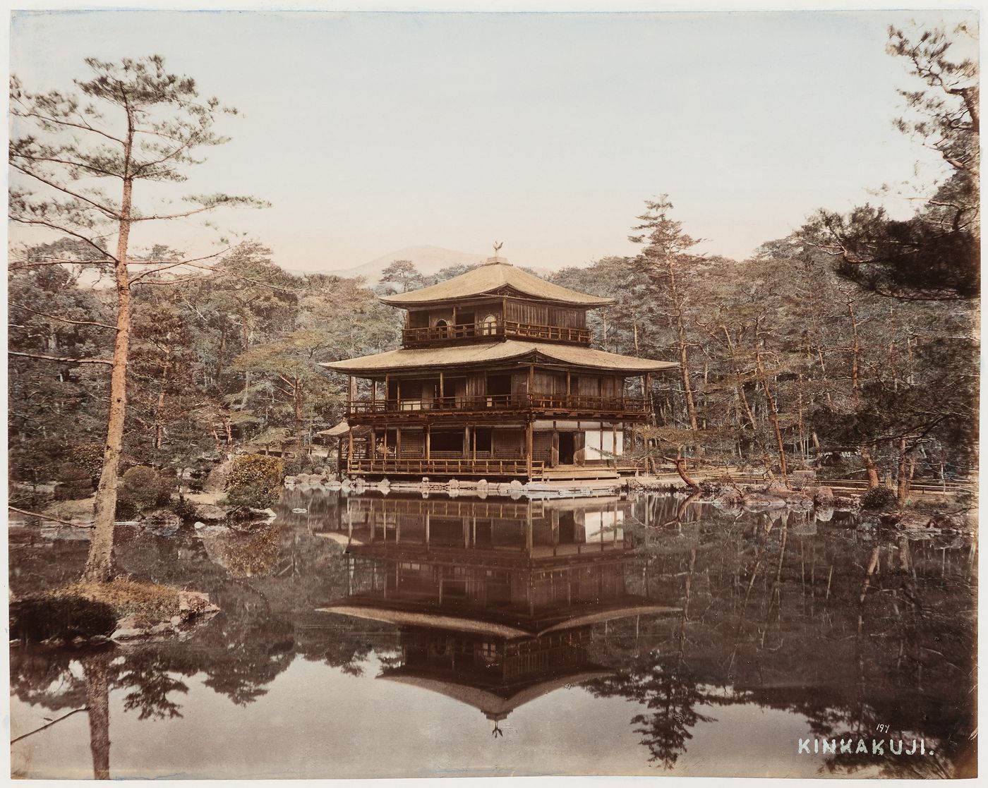 View of Kinkaku (also known as the Golden Pavilion) showing the pond and garden, Kinkakuji (also known as the Temple of the Golden Pavilion and Rokuonji), Kyoto, Japan