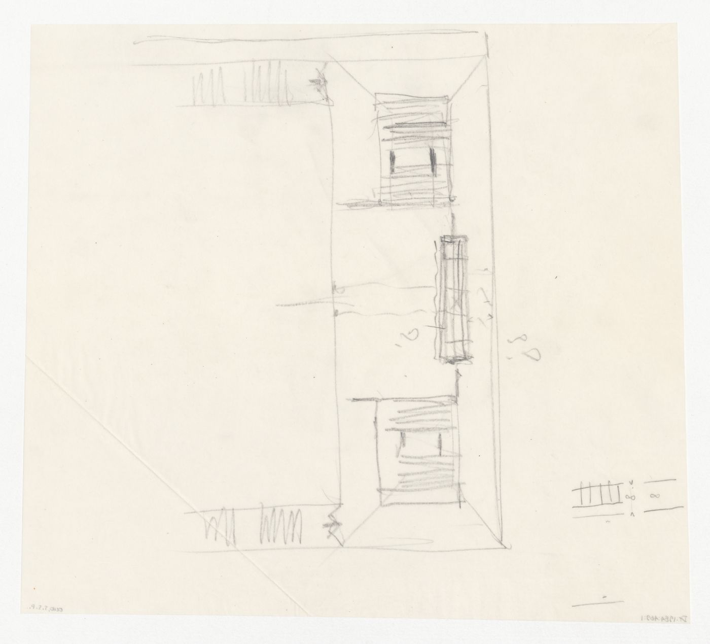 Sketch plan for the south pavilion for Congress Hall Complex showing a stair detail, The Hague, Netherlands