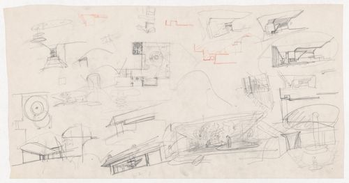 Sketch interior perpectives and floor plan for Apartamento J. M. Teixeira, Póvoa de Varzim, Portugal
