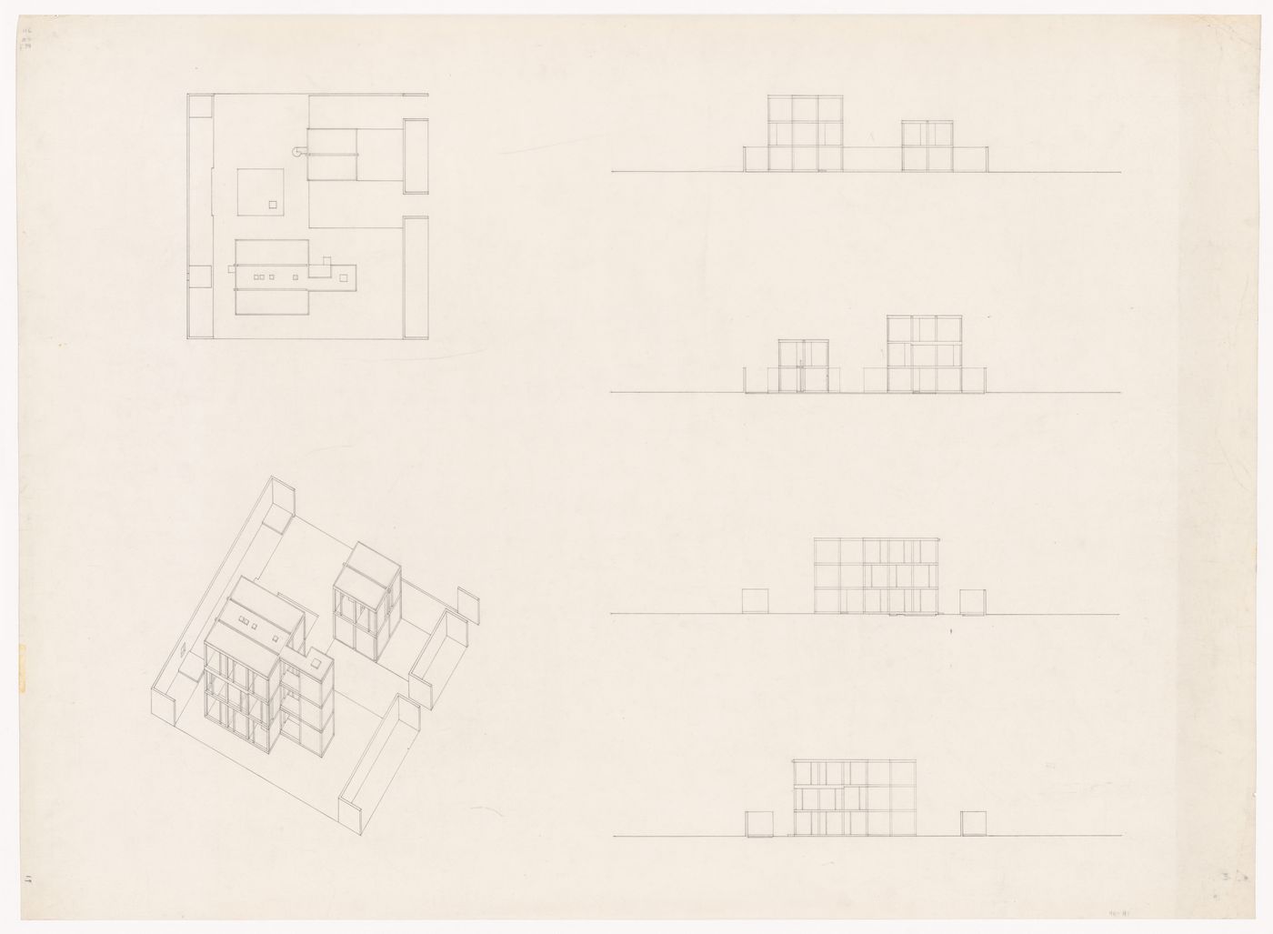 Plan, axonometric, and elevations for Texas House 6