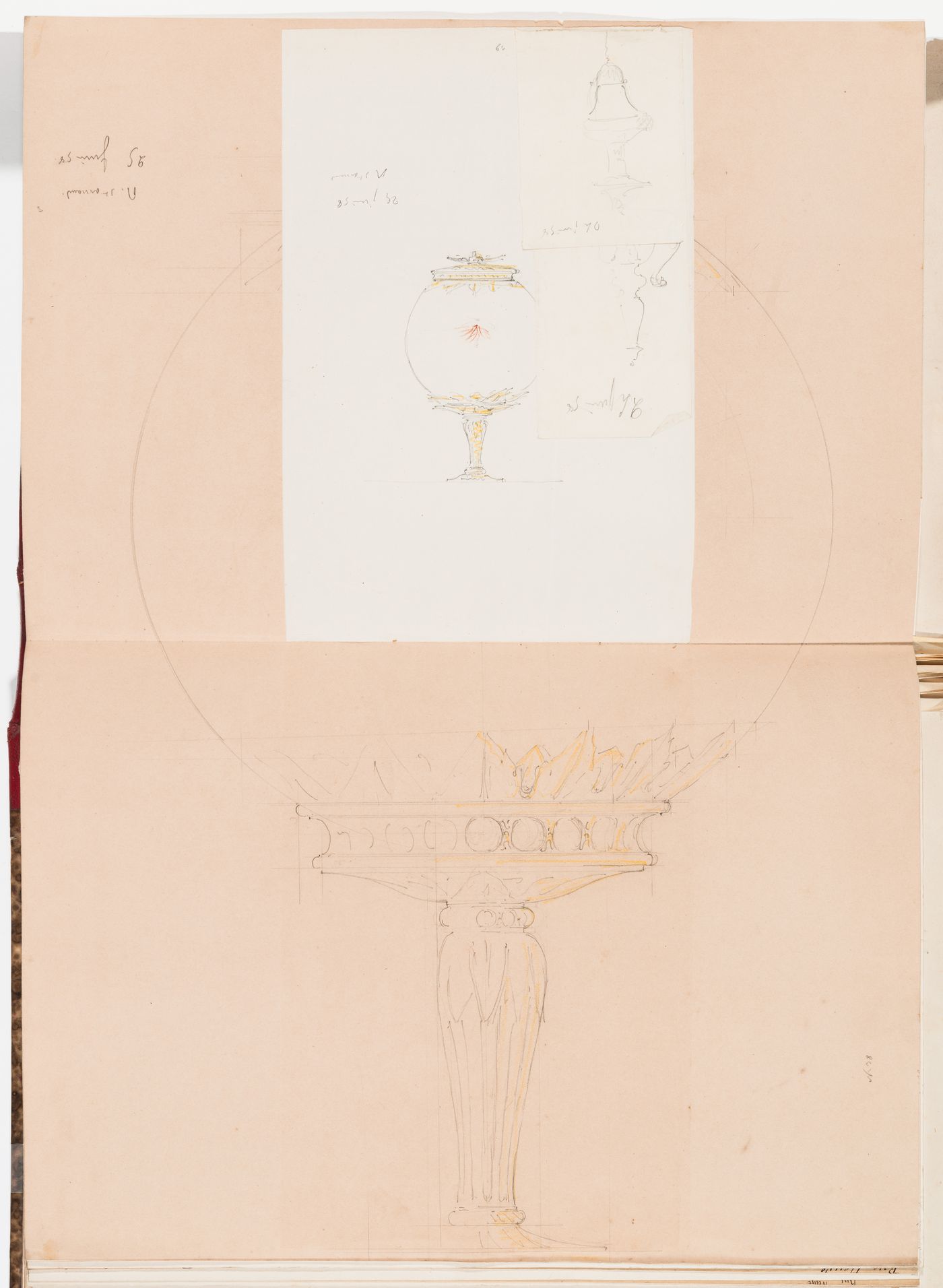 Sketches for a lantern for the porte cochere, Hôtel Soltykoff