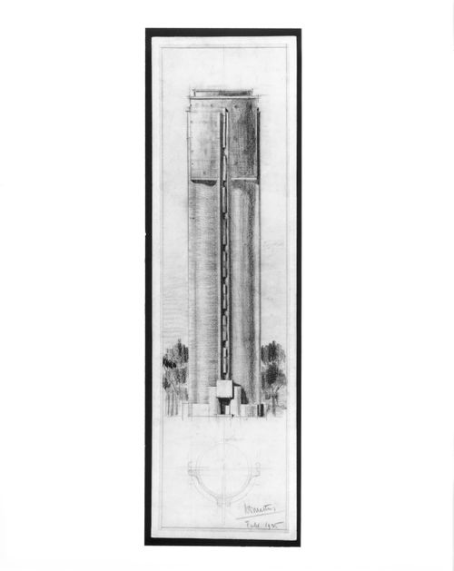 Elevation and half plan for a water tower, Netherlands