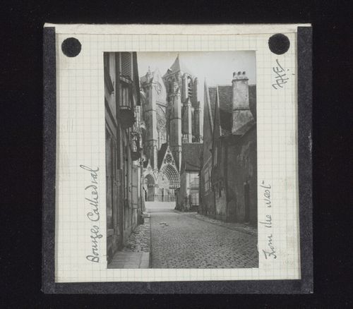 West view of Cathédrale Saint-Etienne de Bourges from street, Bourges, France