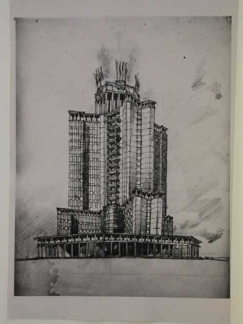 Photograph of a perspective drawing for the editing block of the Izvestiia newspaper combine, Moscow