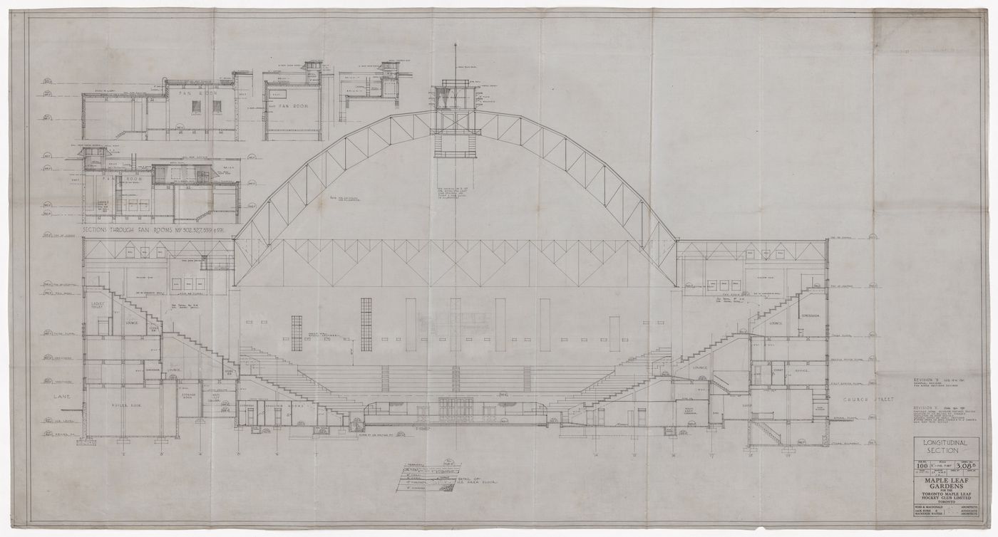 Longitudinal section for Maple Leaf Gardens, Toronto