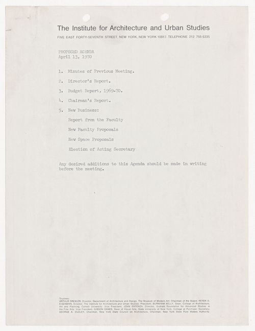 Proposed agenda for meeting of the Board of Trustees