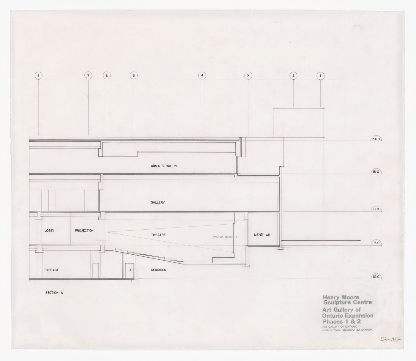 Section for Henry Moore Sculpture Centre, Art Gallery of Ontario, Stage I Expansion, Toronto