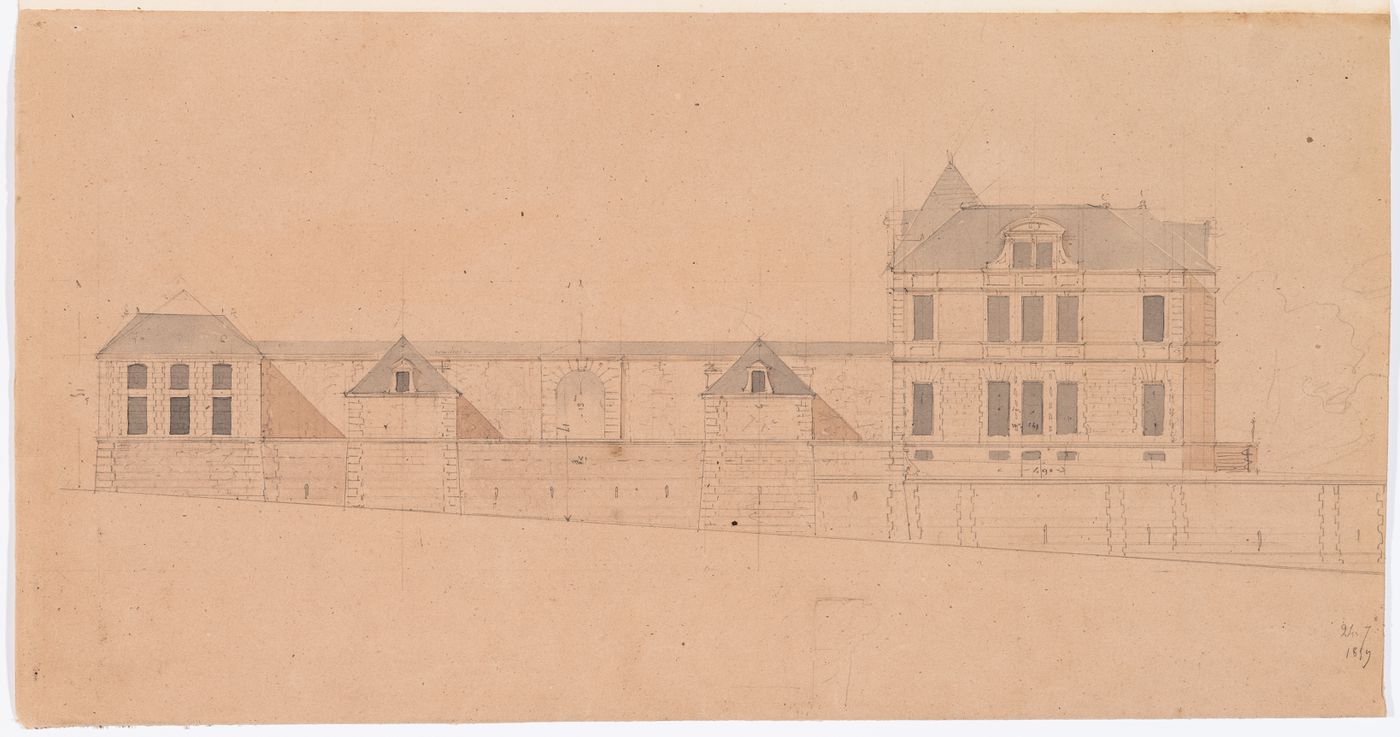 Project for a Hôtel de préfecture, Poitiers: Side elevation, boulevard Solferino