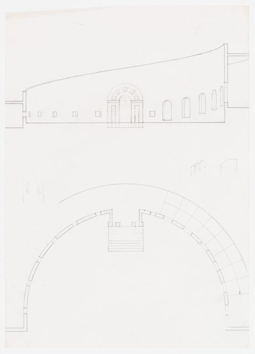 Staatsgalerie, Stuttgart, Germany: sectional elevation and plan of the rotunda