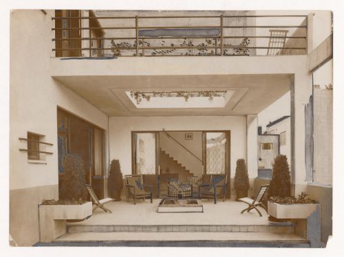 Exterior view of terrace in the Mallet-Stevens hôtel particulier, Mallet-Stevens road in the 16th arrondissement, Paris, France