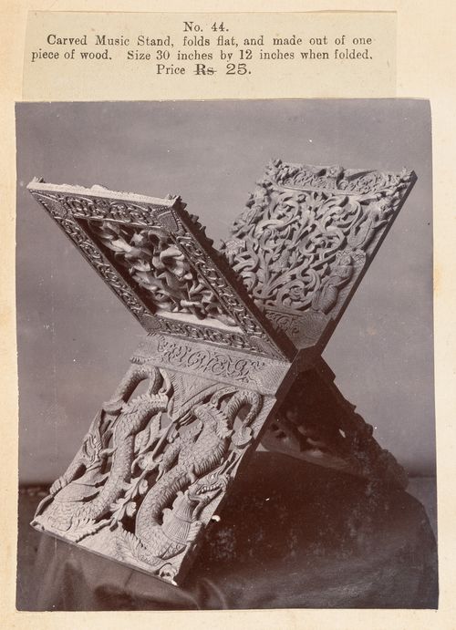 View of a music stand, F. Beato Limited, C Road, Mandalay, Burma (now Myanmar)