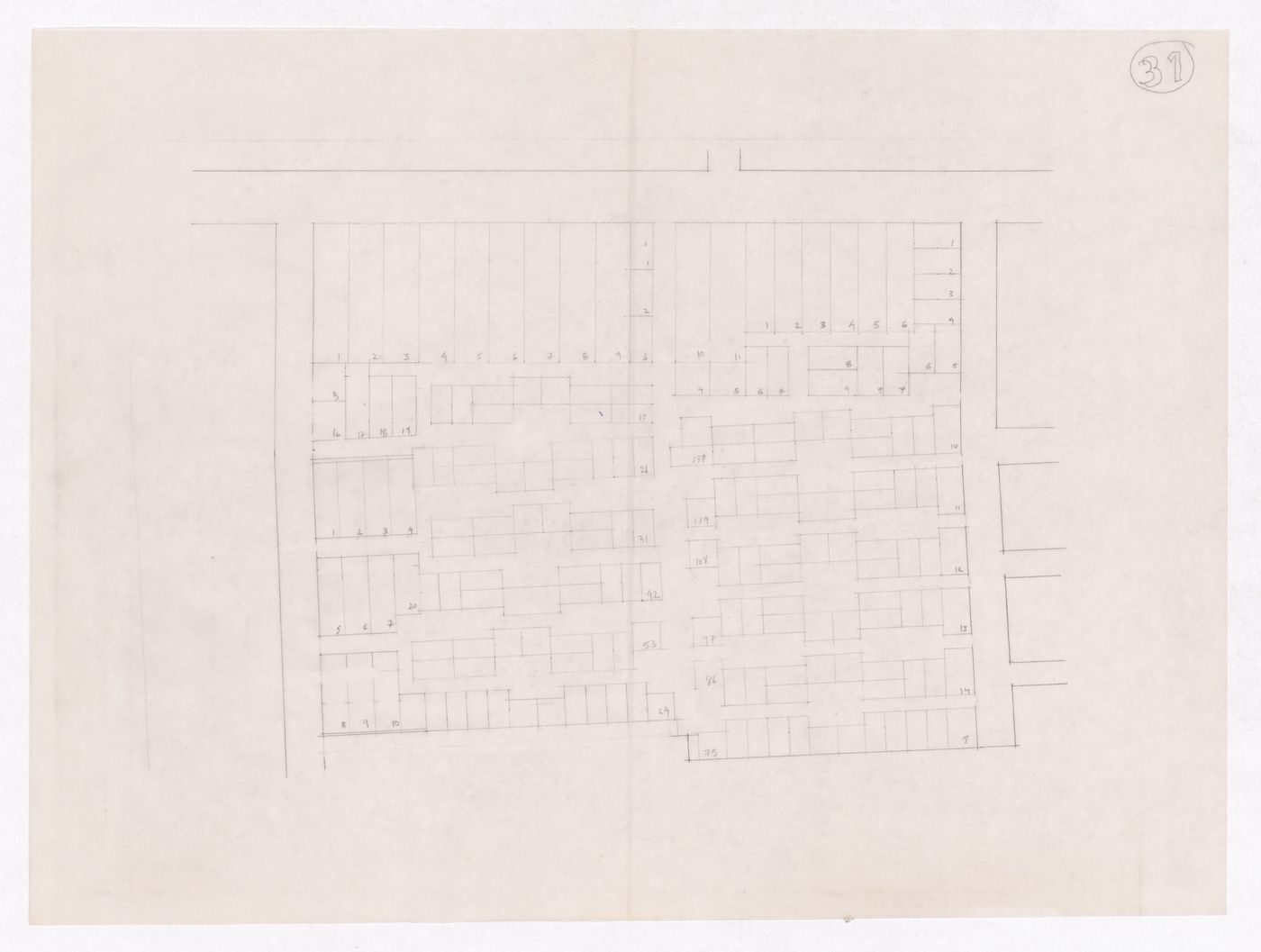 Sketch showing plots layout development for Minimum Cost Housing Group's plot in Aranya township, India, for Aranya Housing Project