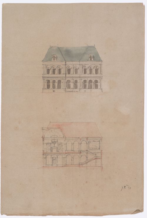 Project for a Hôtel de ville, Poitiers: Side elevation and cross section