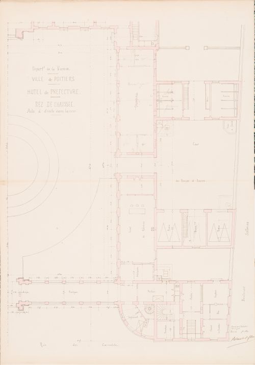 Project for a Hôtel de préfecture, Poitiers: Ground floor plan for the right wing